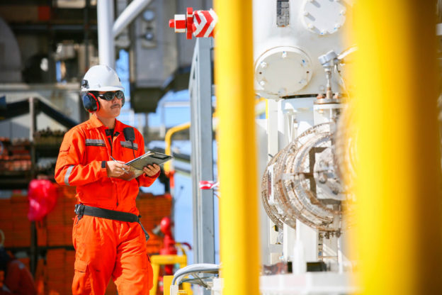Oilfield Worker Practicing Safety Measures