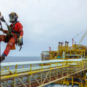 Oil Rig Worker at risk of a fall
