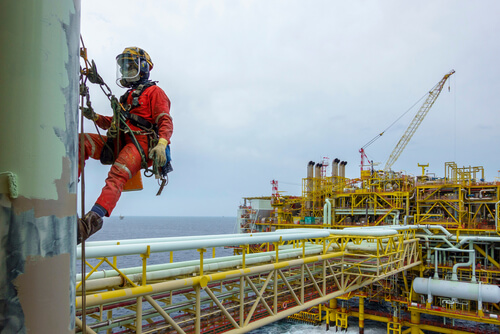 Oil Rig Worker at risk of a fall